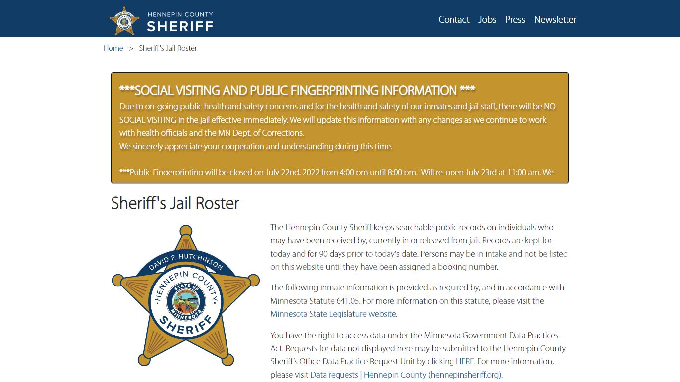 Sheriff's Jail Roster - Hennepin County